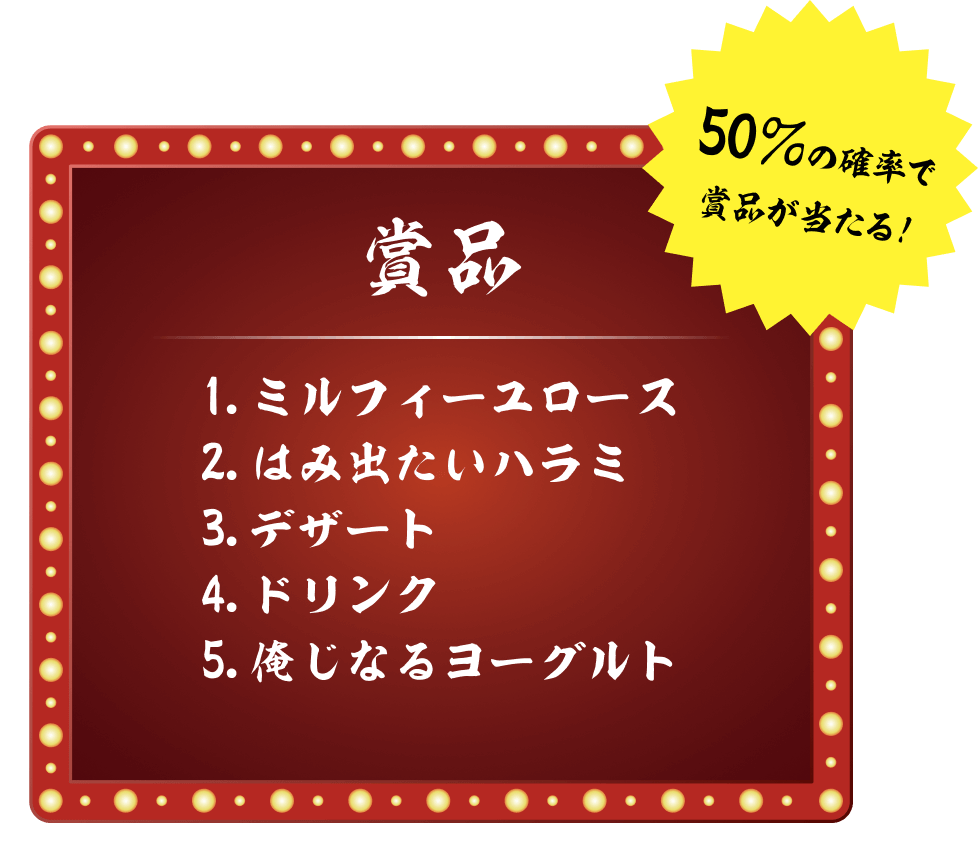 50%の確率で商品が当たる!